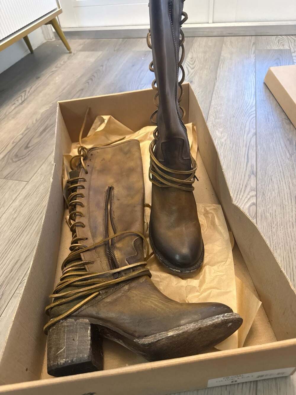 Freebird by Steven Coal Olive Leather Lace-Up Tall Boots Size 8 - Picture 5 of 5